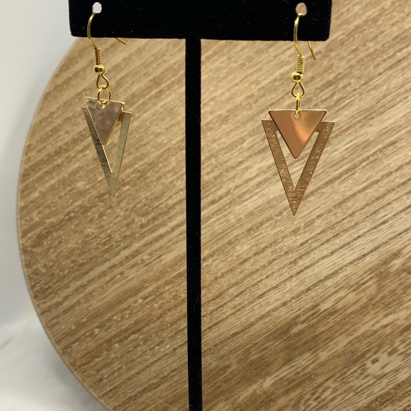 Gold Triangle Earrings - Picture 2 of 4